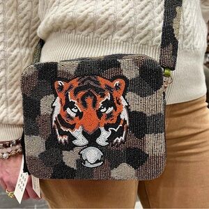 Beaded Tiger Camouflage Crossbody Bag